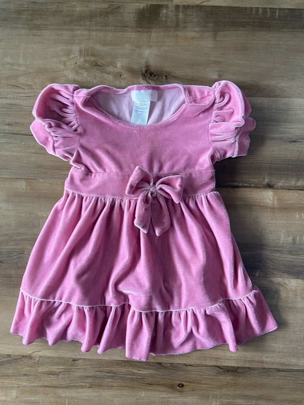 Pink Velvet Feel Bow-Front Kids Dress
